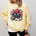 Octopus Reading Book Coffee Lover Bookaholic Bookworm Reader Comfort Colors Sweatshirt Blue Spruce