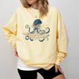 Octopus Reading Book Coffee Book Lover Bookworm Nerd Comfort Colors Sweatshirt Blue Spruce