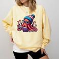 Octopus Reading Book Kraken Book Lover Comfort Colors Sweatshirt Blue Spruce