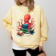 Octopus Reading Books Tea Coffee Comfort Colors Sweatshirt Blue Spruce