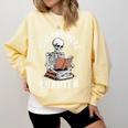One More Chapter Skeleton Reading Books Lovers Readers Comfort Colors Sweatshirt Blue Spruce
