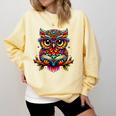Owl With Glasses And Book Reading Comfort Colors Sweatshirt Blue Spruce