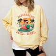 Paperbacks And Pool Days Flamingo Reading Summer Vibes Books Comfort Colors Sweatshirt Blue Spruce