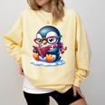 Penguin Reading a Book Animal Comfort Colors Sweatshirt Blue Spruce