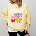 Pig Elephant Reading Cute Book Lover Bookworm Boys Girls Kid Comfort Colors Sweatshirt Blue Spruce