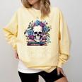 Psychological Thriller Reader Fan Skull Flowers Books Comfort Colors Sweatshirt Blue Spruce