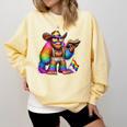 Rainbow Pride Bigfoot Reading Book With Heart Glasses Comfort Colors Sweatshirt Blue Spruce