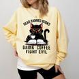 Read Banned Books Drink Coffee Fight Evil Retro Cat Comfort Colors Sweatshirt Blue Spruce