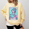 The Reader Retro Reading Skeleton Books Flowers Tarot Card Comfort Colors Sweatshirt Blue Spruce