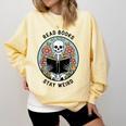 Reader Skeleton Read Books Be Kind Stay Weird Comfort Colors Sweatshirt Blue Spruce