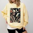 The Reader Tarot Card Skeleton Reading Book Bookworm Bookish Comfort Colors Sweatshirt Blue Spruce