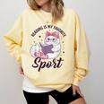 Reading Is My Favorite Sport Saying Cat And Book Lover Comfort Colors Sweatshirt Blue Spruce