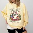 Reading Makes You Hoppier Bunny Book Fans Toddler Kid Comfort Colors Sweatshirt Blue Spruce