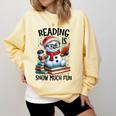 Reading Is Snow Much Fun Christmas Bookworm Snowman Reading Comfort Colors Sweatshirt Blue Spruce Reading Is Snow Much Fun Christmas Bookworm Snowman Reading Comfort Colors Sweatshirt Blue Spruce