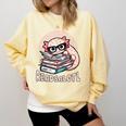 Readsalotl Axolotl Reading Books Glasses Bookworm Pun Fun Comfort Colors Sweatshirt Blue Spruce