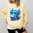 Readsolotl Blue Kawaii Axolotl Book Lover Reading Comfort Colors Sweatshirt Blue Spruce