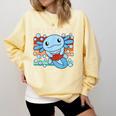 Readsolotl Blue Kawaii Axolotl Book Lover Reading Retro Comfort Colors Sweatshirt Blue Spruce