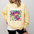 Readsolotl Cute Axolotl Book Lover Reading Women Girls Comfort Colors Sweatshirt Blue Spruce
