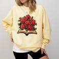 Red Roses Flowers Book Floral Comfort Colors Sweatshirt Blue Spruce