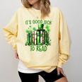 Retro Book Lucky Reading Teacher St Patrick's Day -Adults Small Cotton Blend Polyester Blend Short Sleeve Comfort Colors Sweatshirt Blue Spruce