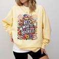 Retro Floral Red & Booked Library Reading 4th Of July Comfort Colors Sweatshirt Blue Spruce