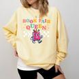 Retro Library Book Fair Queen School Reading Girls Women's Comfort Colors Sweatshirt Blue Spruce