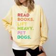 Retro Read Books Lift Heavy Pet Dogs Gym Book Lover Comfort Colors Sweatshirt Blue Spruce