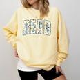 Retro Read Floral Reading Bookworm Librarian Book Lover Comfort Colors Sweatshirt Blue Spruce