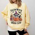 Salem WItch Book Club Halloween Raccoon Witch Reading Book Comfort Colors Sweatshirt Blue Spruce