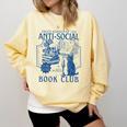 Sarcastic Anti Social Book Club Cat Skull Book Lover Comfort Colors Sweatshirt Blue Spruce