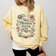 She Blooms Among The Pages Women Mom Wife Floral Book Lover Premium Tri-Blend Comfort Colors Sweatshirt Blue Spruce