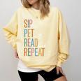 Sip Tea Pet Cats Read Books Repeat Book Cat Lover Comfort Colors Sweatshirt Blue Spruce