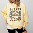 Skeleton Heart Read Reading Book Librarian Halloween Women Comfort Colors Sweatshirt Blue Spruce