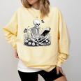 Skeleton Reading Book Floral Dark For Book Lovers Comfort Colors Sweatshirt Blue Spruce Skeleton Reading Book Floral Dark For Book Lovers Comfort Colors Sweatshirt Blue Spruce