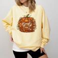 Smart Book Pumpkin Retro Fall Teacher Reading Halloween Comfort Colors Sweatshirt Blue Spruce