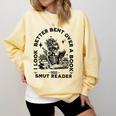 Smut Reader Skeleton Book Lover Dark Humor Art Premium Tri-Blend Comfort Colors Sweatshirt Blue Spruce