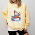 Snowman Reading Snow Many Books Snow Little Time Winter Comfort Colors Sweatshirt Blue Spruce