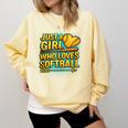Softball Just A Girl Comic Book Style Graphic For Teens Comfort Colors Sweatshirt Blue Spruce
