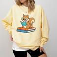 Squirrel Reading Book Glasses Bookworm Librarian Comfort Colors Sweatshirt Blue Spruce