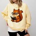Squirrel Reading Book Lover Comfort Colors Sweatshirt Blue Spruce