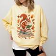 Squirrel Reading Book Lovers Fall Leaves Library Books Comfort Colors Sweatshirt Blue Spruce
