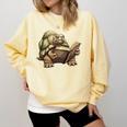 Sulcata Tortoise Reading A Book Comfort Colors Sweatshirt Blue Spruce