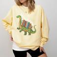 Teachersaurus Dinosaur Teachers Dino Reading Book Librarian Comfort Colors Sweatshirt Blue Spruce