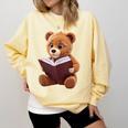 Teddy Bear Reading a Book Comfort Colors Sweatshirt Blue Spruce