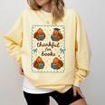 Thankful For Books Turkey Reading Book Lovers Fall Teacher Comfort Colors Sweatshirt Blue Spruce