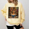 History Month Black Afro Girl Women Book Lovers Flower Comfort Colors Sweatshirt Blue Spruce