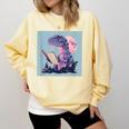 Trex Reading Book Dinosaur Comfort Colors Sweatshirt Blue Spruce Trex Reading Book Dinosaur Comfort Colors Sweatshirt Blue Spruce