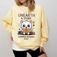 Unearth a Story Cute Kitten Summer Reading 2026 Cat Book Comfort Colors Sweatshirt Blue Spruce Unearth a Story Cute Kitten Summer Reading 2026 Cat Book Comfort Colors Sweatshirt Blue Spruce