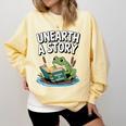 Unearth a Story Frog Reading a Book Summer 2026 Premium Tri-Blend Comfort Colors Sweatshirt Blue Spruce