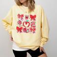 Valentine Teacher Coquette Bow Pencil Heart Book Girl Women Comfort Colors Sweatshirt Blue Spruce